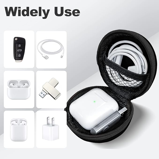 Round Earbud Case Portable EVA Carrying Case Storage Bag Cell Phone Accessories Organizer with Carabiner for Earphone, Earbud, Earpieces, SD Memory Card, Camera Chips,Black