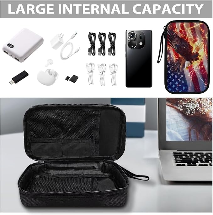 American Flag Electronic Organizer Travel Cable Organizer Bag Portable Pouch Electronic Accessories Carry Case for Cable Cord Charger Phone Earphone Tech Pouch