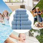 CASA COPENHAGEN Eternal 6Pcs 100% Egyptian Cotton Large Designer Towels Gift Set- Dusty Blue, 500 GSM, 2Bath 2Hand 2Washcloths, Bath Towels for Bathroom Set for Women & Men