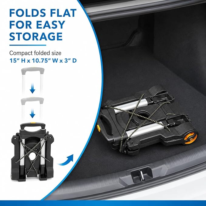 Mount-It! Folding Luggage Cart with Wheels, Foldable Hand Truck Dolly Carries 77 lbs, 4 lbs Lightweight, Fits Carry-On, Telescoping Handle, Bungee Cord