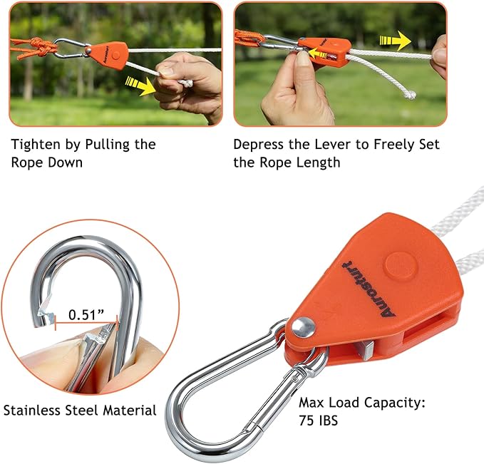 Retractable Clothesline Outdoor Indoor, Portable Travel Clothes Line Heavy Duty Ratchet Pulley with Carabiners, 19FT Laundry Drying Lines for Camping, Cruise, Backyard, Balcony, Dormitory