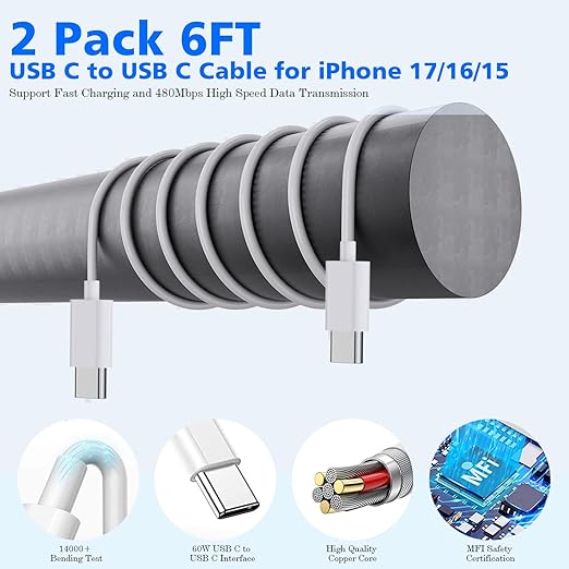 iPhone Charger Fast Charging,[Apple MFi Certified] 45W Dual Quick Apple Charger 2Pack 6FT Type C Block USB C to C Cable for iPhone 17E/17 ProMax/Air/17 Pro/16 Pro Max/16Pro/16E/15 ProMax/Plus,iPad Pro