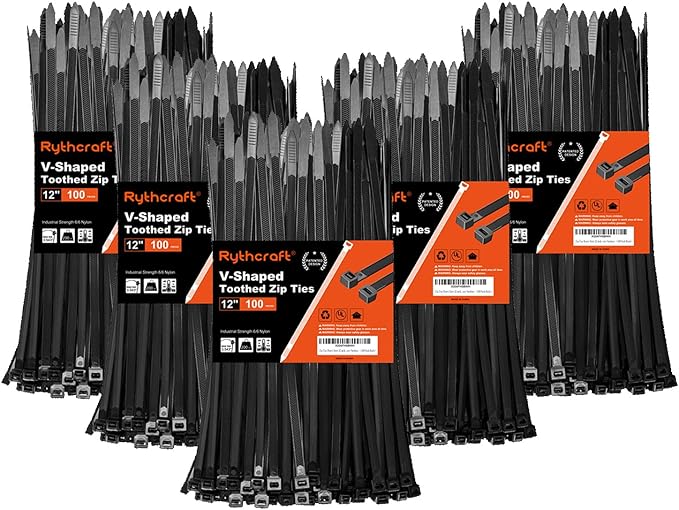 Zip Ties Heavy Duty 12 inch，V-Shaped Toothed Double Sided With 200 LBS Tensile Strength Cable Ties ，Extra Large Wire Ties Adjustable Nylon Tie Wraps for Indoor Outdoor Patented Design（400 Pack Black）