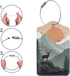 2 Pack Luggage Tags for Suitcases, PU Leather Bag Tag with Privacy Cover Address Card Travel Essentials-Sunrise Forest Deer