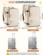 coofay Large Travel Backpack Carry on Flight Approved Mochila De Viaje Personal Item Travel Bag Backpacks for Men Women Carry on Backpack for Airplanes 18x14x8 Inches Travel Bag Beige with Brown