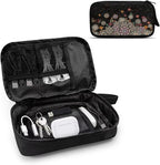 Boho Flower Print Electronic Organizer Travel Universal Accessories Storage Bag Portable for Hard Drives, Cables, Memory Sticks, Charger, Phone, USB, SD Cards