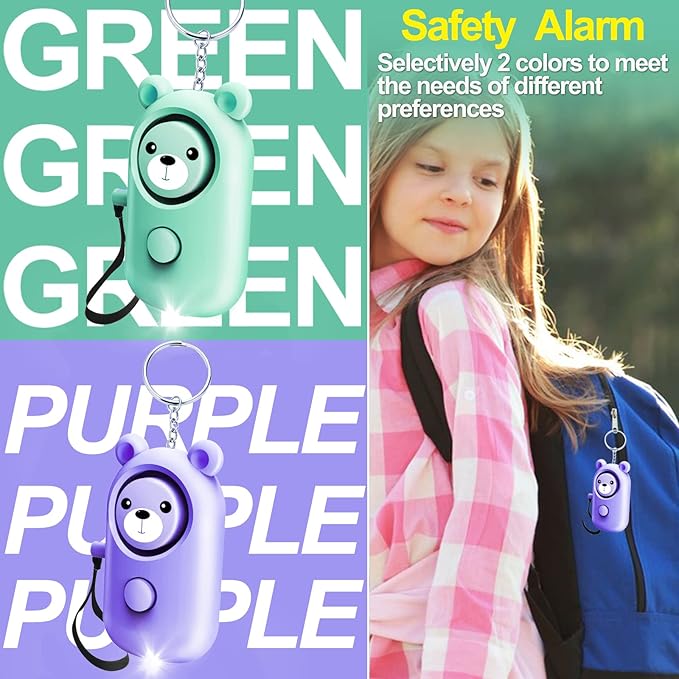 Personal Alarm for Women Kids and Elders Safe Sound, 130dB Siren Emergency Self-Defense Security Alarm Keychain Loudly with LED Light (Emerald+Violet)