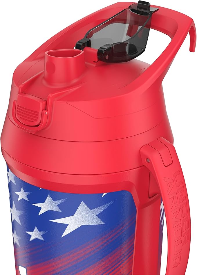 Under Armour Insulated Water Bottle with Handle & Fence Hook, Half Gallon Sports Water Jug, Leak-Resistant & BPA-Free for Baseball, Football & Gym - Red Americana, 64oz