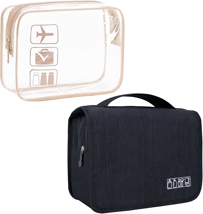 Lcsmaokin Large Capacity Toiletry Bag Travel Bag with Hanging Hook for Men and Women Waterproof Travel Cosmetic Bag Bathroom Bag,with TSA Approved Zippers Clear Travel Makeup Bag Carry-on