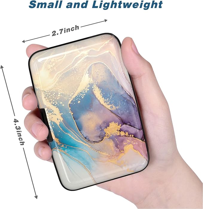 Credit Card Holder, Mini Aluminum Card Wallet RFID Blocking Slim Metal Hard Card Case for Women Men, Pink Gold Marble