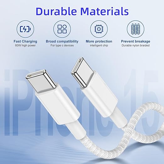 LOFPYE 2-Pack Grey 10FT 60W USB C to USB C Cable, Type C Fast Charging Cable for iPhone Air 17 16e 16 15 Pro Plus Pro Max，for Galaxy S25/S24, for iPad Pro/Air/mini, for MacBook Pro/Air and More