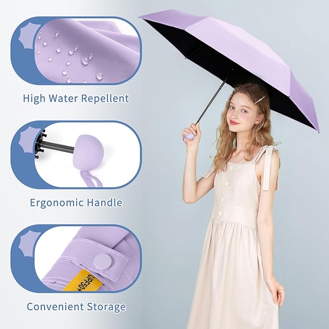 Yoobure Travel Umbrella Portable Compact Umbrellas, Pocket Mini for Purse, Umbrellas for UV Sun & Rain Small for Backpack, Umbrella with Case Folding for Kids Women