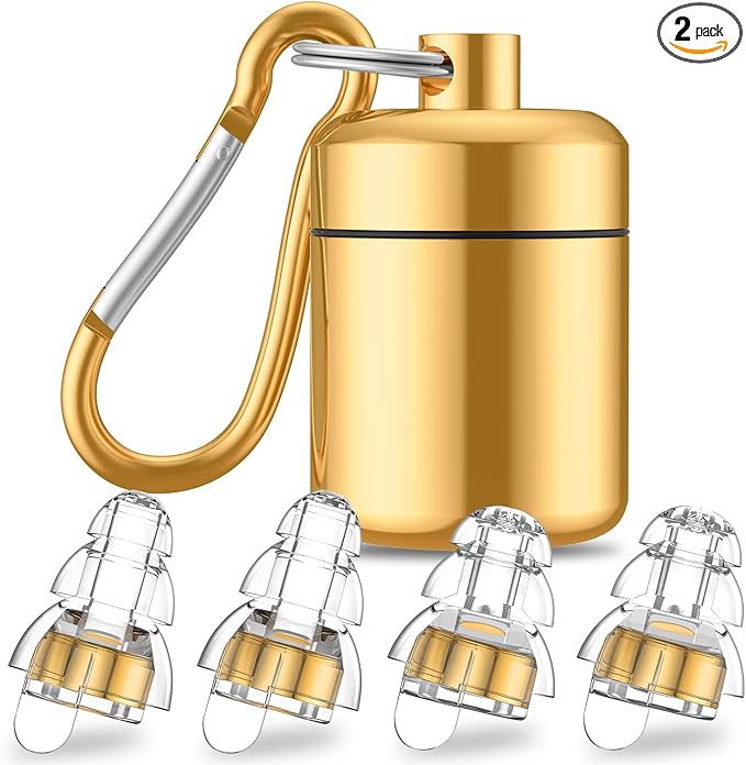 YomauiYee High Fidelity Concert Earplugs for Concerts Musicians, Music Festivals, Earplugs for noise reduction, 24db 2 Pairs (Gold)