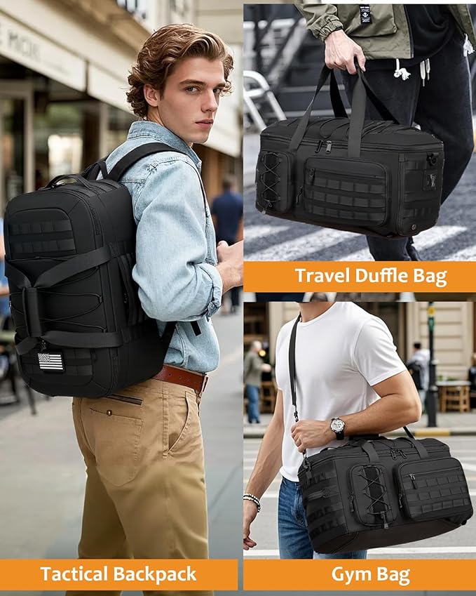 65L Gym Bags for Men, 3 in 1 Travel Duffle Bag with Shoe Compartment, Tactical Military Backpack for Overnight Weekender Gym Traveling Workout Deployment