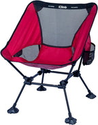 iClimb Ultralight Compact Camping Folding Beach Chair with Anti-Sinking Large Feet and Back Support Webbing (Red - Square Frame)