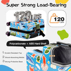 smilesun 20" Ride-On Suitcase for Kids, Cute Pattern, Lightweight Hardshell Carry-On Luggage with Double Spinner Wheels, TSA Lock for Boys & Girls（Blue）