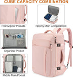 Lumesner Carry on Travel Backpacks, Extra Large 40L Flight Approved Bag for Men & Women,Expandable Suitcase Backpack With 4 Packing Cubes,Water Resistant Luggage Daypack Business Weekender Bag, Pink