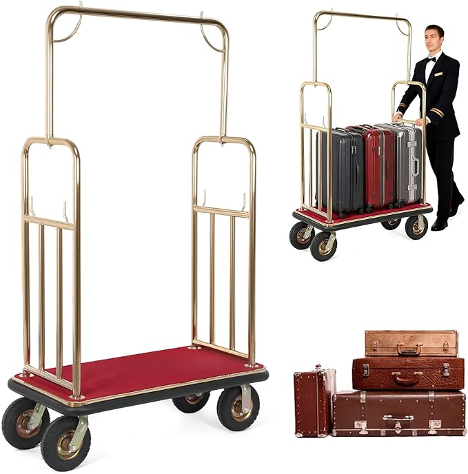 Generic Hotel Luggage Cart Wagon 39Lx19Wx68H Inch Service Cart Hotel Trolley Up to 881LBS 8-inch Silent Rubber Casters Carpet Deck Bumper Rails for Commercial Use Condos ResortsIdeal