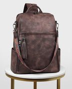 FADEON Leather Laptop Backpack for Women Designer 15.6 inch PU Laptop Bag, Ladies Travel Computer Work Backpack Coffee Brown
