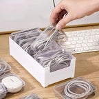 Cable Organizer Storage Box with 7 Wire Ties,Desktop Cable Management Box with Switch, Power Cord Organizer for Office,Home,Desk Accessories Storage Stationery Supplies（Clear）