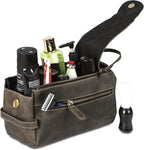 KomalC Premium Buffalo Leather Toiletry Bag for Men & Women With Water resistant Lining, Grooming Travel Pouch, Unisex Wash Bag for Toiletries, Gifts for Men and Women