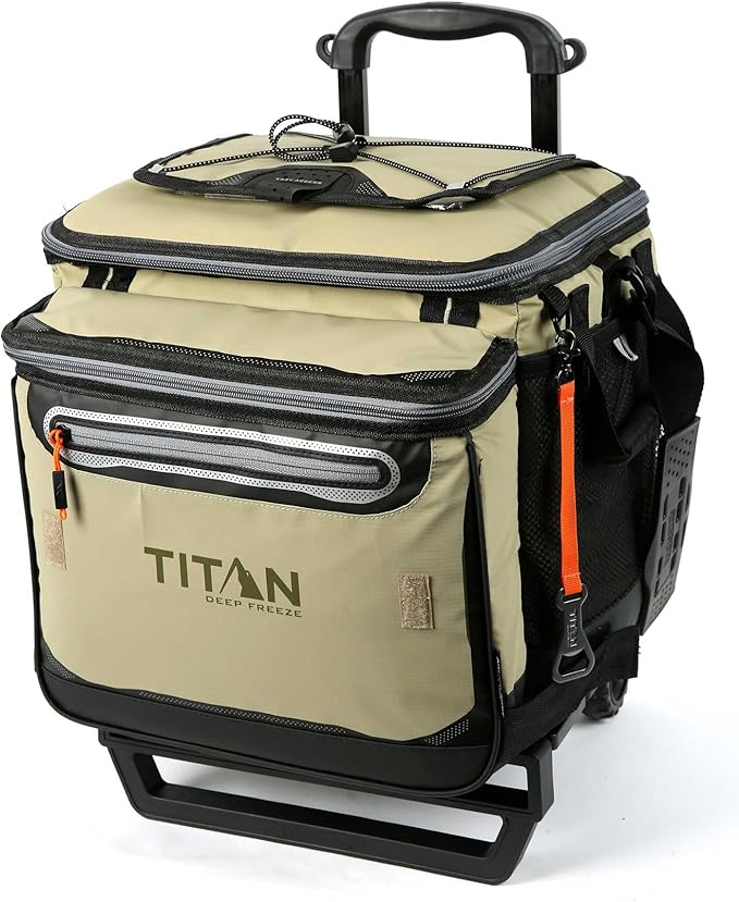 Titan by Arctic Zone Collapsible Wheeled Soft Sided Cooler with Detachable Rolling AT Cart, Insulated Bag with Leak Proof Lining, for Travel, Beach, Picnic, 60 Can Capacity