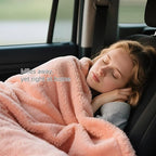 Melissa Large Travel Blanket and Inflatable Pillow Set - 69“ x 43.3” – Soft Blanket with Carry Bag – Lightweight, Compact & Washable for Backpacking, Hiking, Airplane, Car, Office, Camping (Pink)
