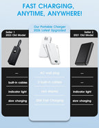 Portable Phone Charger, 10000mAh PD20W Fast Charging Power Bank with Built-in Cables & Wall Plug, External Battery Bank with LED Display, Travel Essential Battery Pack for iPhone, iPad, Samsung White