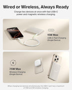 Belkin MagSafe Power Bank 5,000mAh, Ultra-Slim Portable Charger Magnetic Back Supports MagSafe Accessories On-The-Go, Wireless Battery Pack w/USB C Cable for iPhone 17, Pixel 10, Travel - Sand