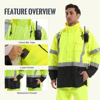 SKSAFETY Hi Vis Safety Rain Jacket for Men, Construction Work Rain Gear Heavy Duty Class 3 Rain Coat Waterproof Lightweight