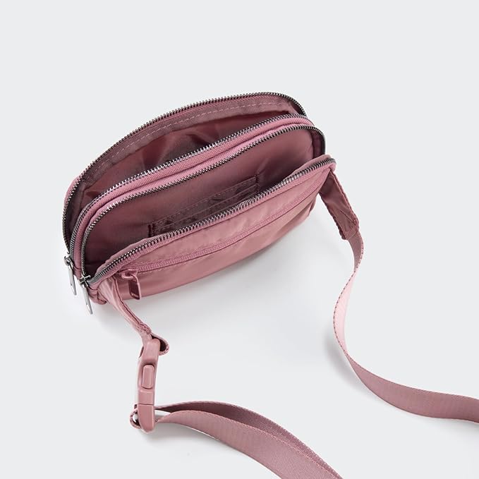 Pander Everywhere Belt Bag for Women, 5 Zipper Pockets Nylon Crossbody Fanny Pack Purse (Dune Pink)