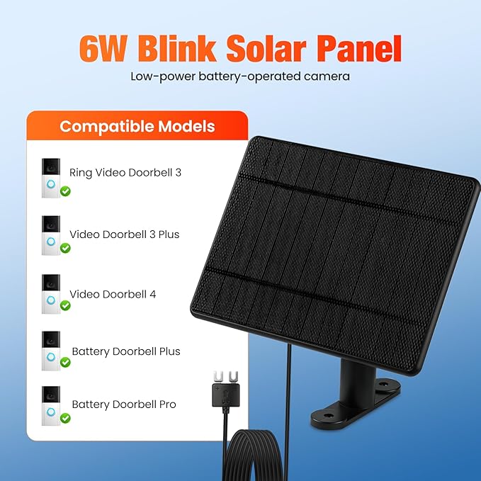 Solar Charger for Ring Doorbell,Ring Solar Panel for Video Doorbell 3/3 Plus/4,Battery Doorbell Plus/Pro(U-Shaped Port)