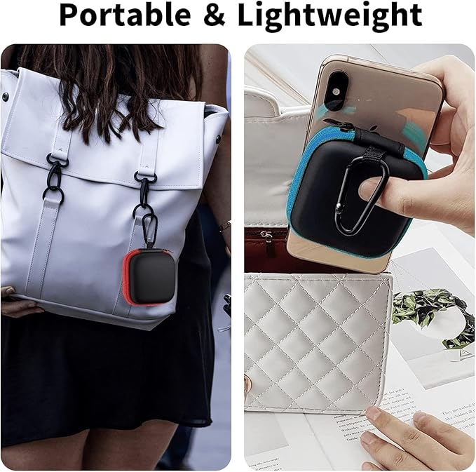 2Pack Square Earbud Case Portable EVA Carrying Case Storage Bag Cell Phone Accessories Organizer with Carabiner for Earphone, Earbud, Earpieces, SD Memory Card, Camera Chips-Blue/Red