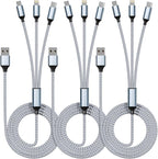 IDISON Multi Charging Cable(3Pack 4FT), 3 in 1 Charging Cable Nylon Braided Multiple USB Cable Universal Charging Cord with Type-C, Micro USB and IP Port for Cell Phones and More
