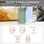 JUOVI Power Bank Fast Charging 10000mAh 35W Portable Charger Small Battery Pack with PD 3.0 & QC 4.0 Type-C USB-A Input Output Lightweight Phone Charger Compatible for iPhone Samsung iPad