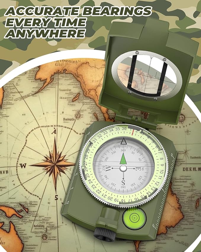 Sportneer Compass: Accurate Durable Lightweight Orienteering Compass with Strap and Carrying Case, Glow in The Dark Waterproof Hiking Essentials for Camping Backpacking, Best Survival Gifts for Kids