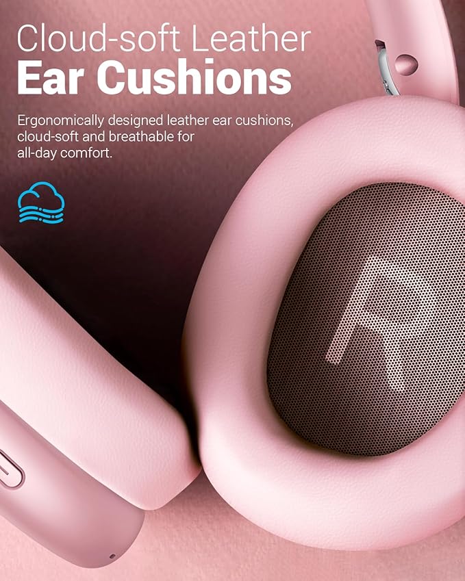 Wentronic Y01 Wireless Noise Canceling Headphones Bluetooth 5.3 Over Ear Headphones with Microphone, Hi-Res Audio, 48H Playtime, Foldable Comfortable Earpads,Compatible with iOS,Android,PC, Pink