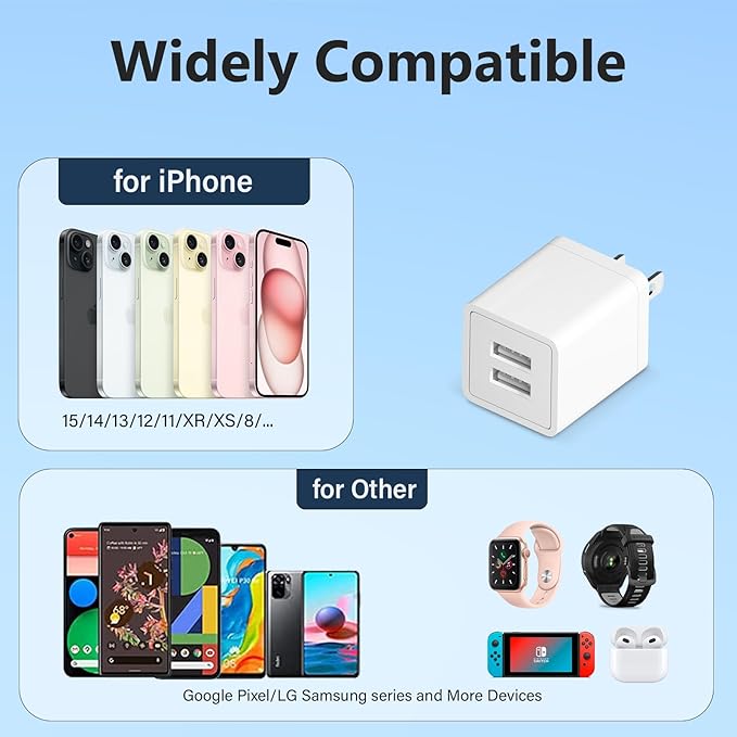 USB Charger Block for Apple iPhone Air 17 16 15 14 13 12 11 Pro Max, 10W USBA Fast Charging Cube Plug Brick for Apple Watch iPhone iPad Airpods and More, 1Pack 2A USB-C Power Adapter, White
