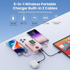Magnetic Portable Charger for MagSafe with Built-in Cable,iWatch Charger,10800mAh Wireless Power Bank Travel Essentials,25W PD Fast Charging Battery Pack for iPhone 17/16/15/14/13/12,Apple Watch-Pink
