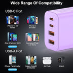 USB C Charger Block, 3-Pack 40W Wall Plug Fast Charging Block, 4-Port PD + QC Power Adapter Type C Charging Blocks Cube, Compatible with iPhone 17/16/15/14/13/12/11/Pro Max, Tablets （Purple）