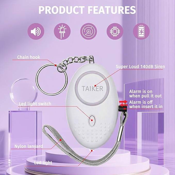 Personal Alarm for Women 140DB Emergency Self-Defense Security Alarm Keychain with LED Light for Women Kids and Elders-2 Pack (Aqua Marine & White)