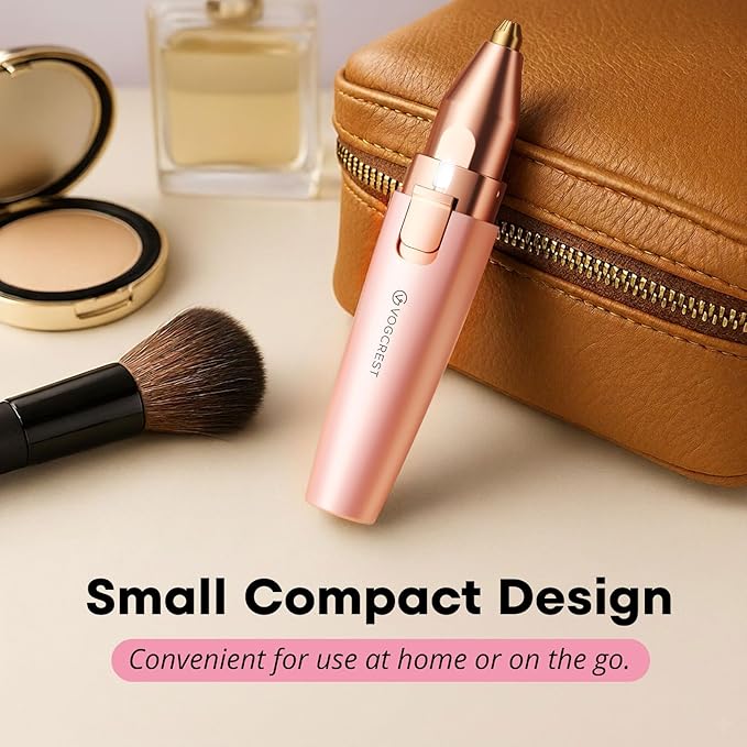 VG VOGCREST Eyebrow Facial Trimmer: 2 in1 Rechargeable Facial Hair Removal and Eyebrow Shaver - Face Lips Body Painless Facial Razor with Built-in LED Light (Pink)