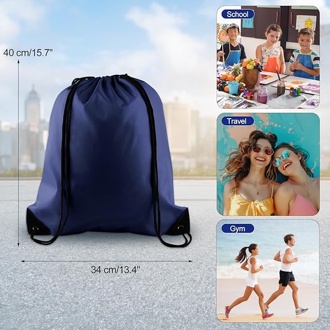 PLULON 2Pcs Drawstring Bags Bulk Navy Blue Drawstring Backpack String Backpack Cinch Sack Sport Gym Backpack Bags for Yoga Traveling Outdoor Sports