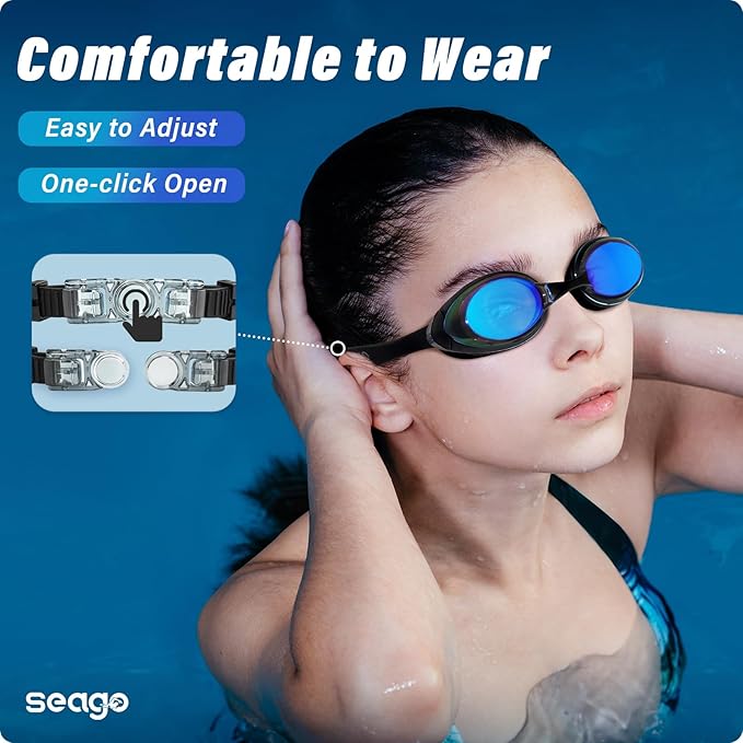 Seago 2 Pack Swimming Goggles Anti-fog Anti-UV Silicone Swim Goggles Adult Women Men