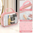 Wedama TSA Approved Toiletry Bag, 2 Pack Clear Makeup Bags with Handles, Quart Size Toiletry Bags, PVC Clear Cosmetic Bags for Women and Men, Carry on Airport Airline Compliant Bag, Pink