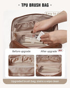 EACHY Travel Makeup Bag, Large Capacity Cosmetic Bag for Women, Waterproof PU Leather, Flat Open Portable Toiletry Bag for Skincare, Brushes & Travel Essentials