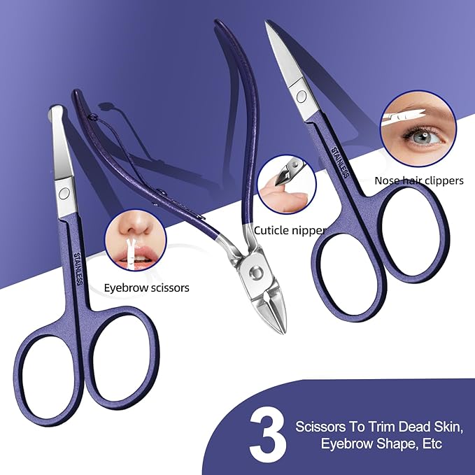 Manicure Set 30 in 1 Nail Clippers Set,Nail Manicure Kit for Women,RedFlow Toenail Clippers,Pedicure Kit,Pedicure Tools,Suitable for Travel Manicure Tools (Purple)