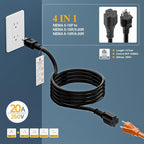 6-Feet NEMA 5-15P to 5-15R/ 5-20R/ 6-15R/ 6-20R AC Adapter, Plugrand 12AWG 15 Amp Household AC Plug to 20 Amp T Blade Adapter Cable, 15A 125V to 20A 250V Extension Cable