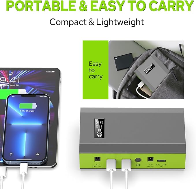 ZeroKor Portable Power Bank with AC Outlet, 65W External Battery Pack 24000mAh Portable Laptop Charger Portable Power Source Backup for Outdoor Tent Camping Home Office Smart Devices -Green