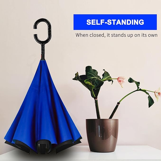 MRTLLOA 40/49/56 Inch Oversize Windproof Inverted Reverse Upside Down Umbrella, Golf Size Rain Umbrella, Double Layer, C-Shaped Handle for Men, Women and Kids